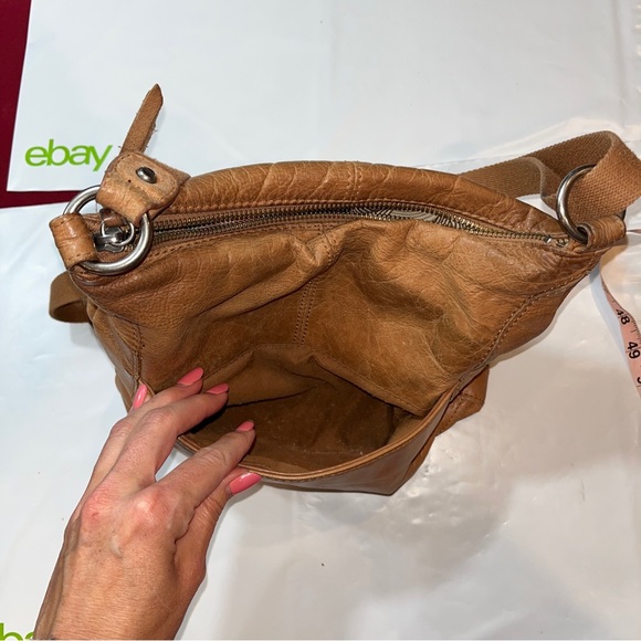 the SAK Tan camel orange brown Multi Leather STRIPED studded crossbody 10x11” L - Picture 13 of 16